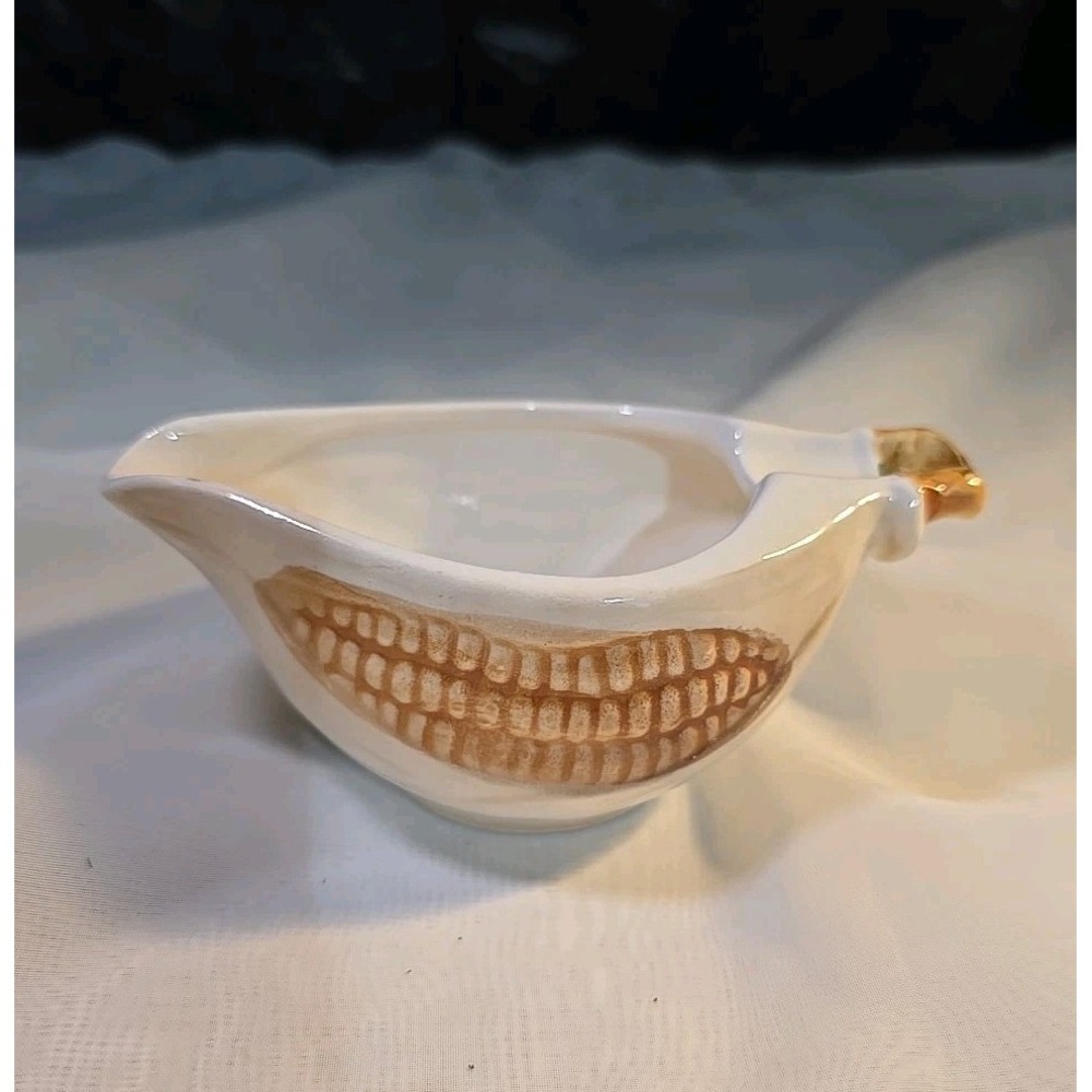 Vtg Butter Dish Melted Butter Dish Corn Shaped Butter Boat Ceramic Hand Painted - Picture 1 of 8